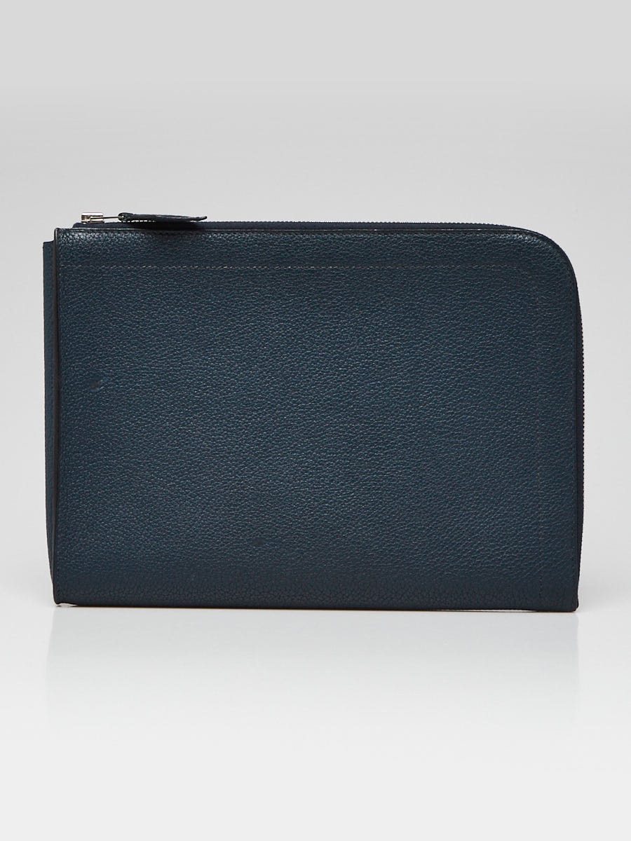 Hermes Blue Nuit Togo Leather Zip Tablet Pouch - Yoogi's Closet