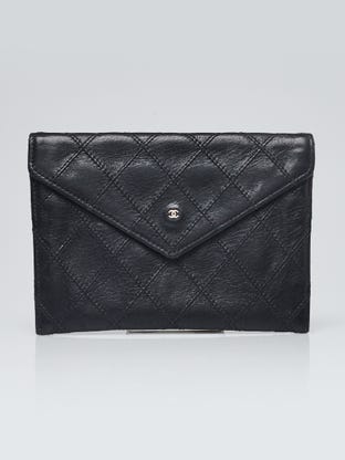 Black Diamond Stitched Leather Envelope Wallet Pouch