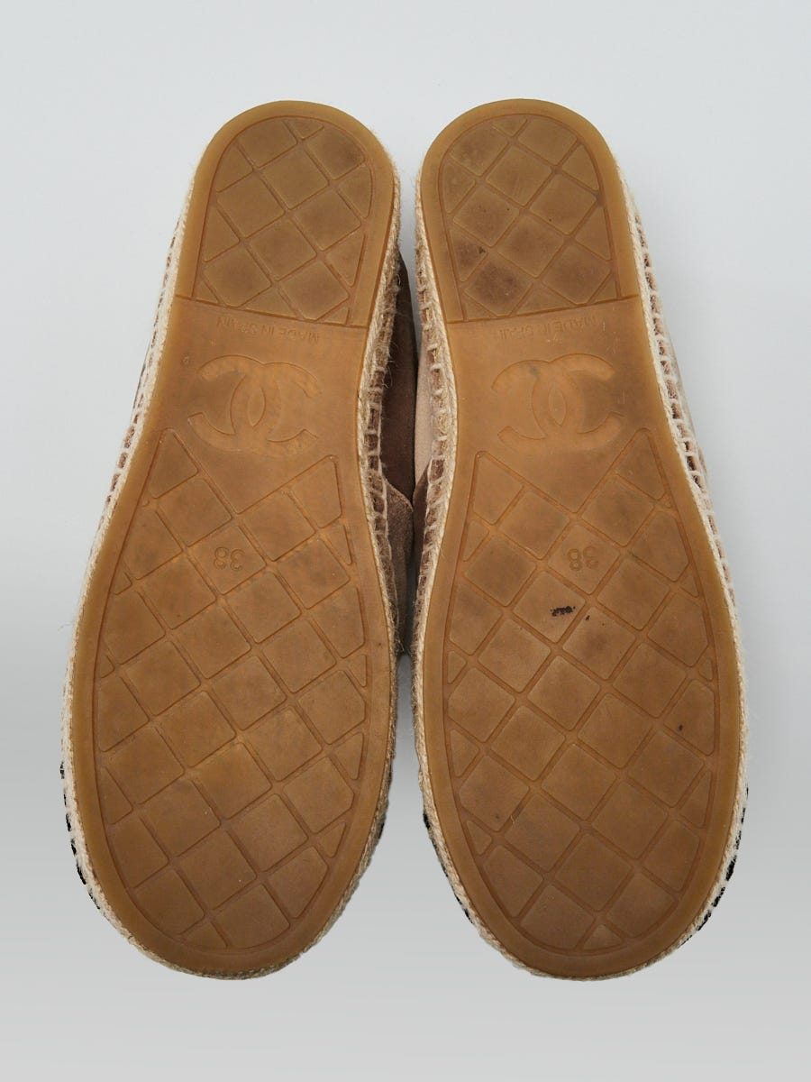 Chanel Beige/Black Velvet Fabric CC Espadrilles Size 7.5/38