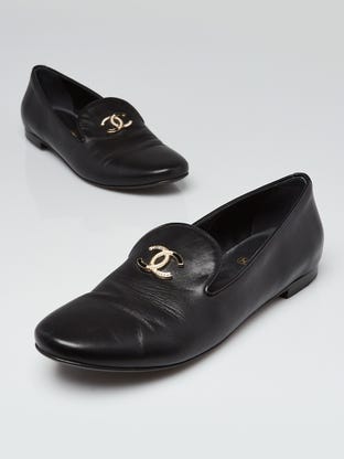 Black Lambskin Leather CC Moccasin Loafers Size 9/39.5