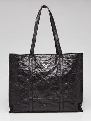 Prada Black Saffiano and City Calf Leather Bibliotheque Bag 1BF049 -  Yoogi's Closet