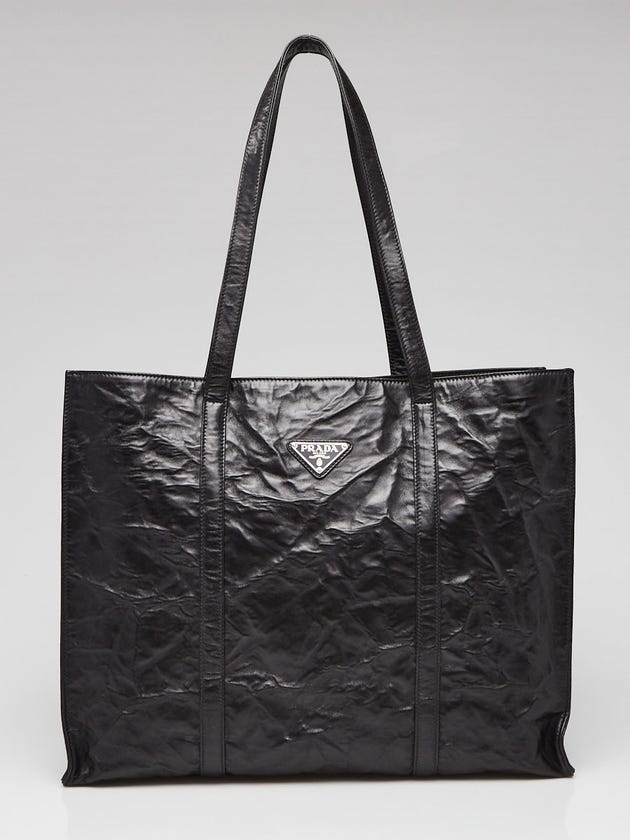 Prada Black Crinkle Nappa Leather Large Tote Bag - 1BG460