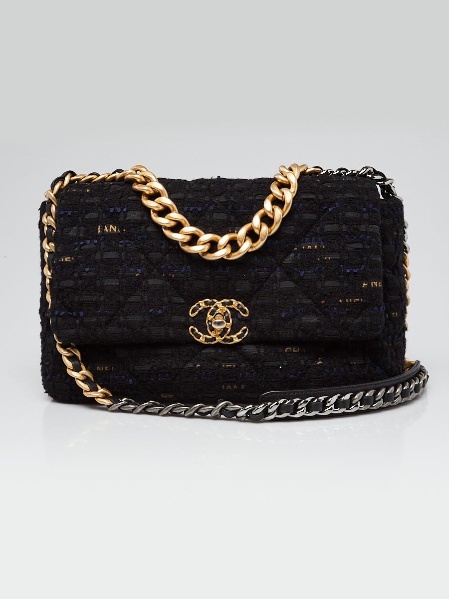 Chanel Black/Blue/Beige Quilted Tweed Chanel 19 Large Flap Bag - Yoogi's  Closet