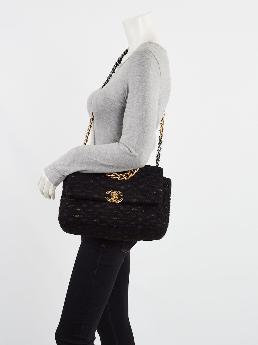Chanel Black/Blue/Beige Quilted Tweed Chanel 19 Large Flap Bag