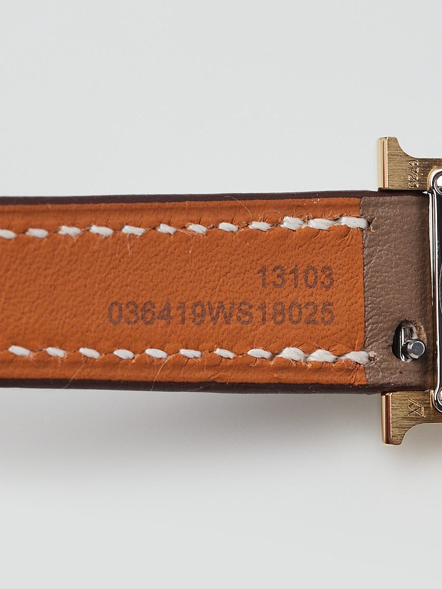 Hermes 21mm Etoupe Swift Leather and Gold Plated Heure H Quartz