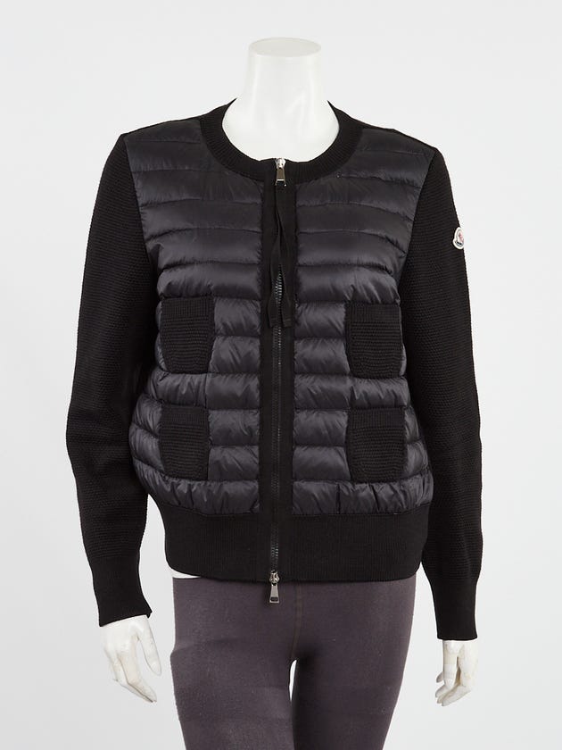 Moncler Black Magilone Tricot Alla Coreana Quilted Nylon and Wool Down Jacket Size L