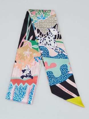 TD/Rose/Vert/Bleu Printed Silk 'En Liberte' Twilly