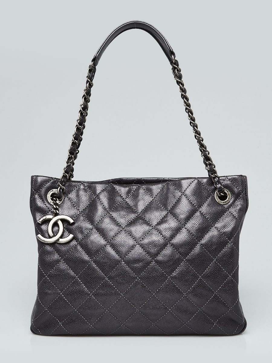 Chanel Metallic Grey Quilted Caviar Leather Chic Shopping Tote Bag -  Yoogi's Closet