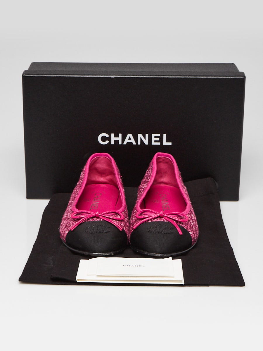 Chanel Fuchsia Pink Tweed Cap Toe Ballet Flats Size 6.5/37 - Yoogi's Closet
