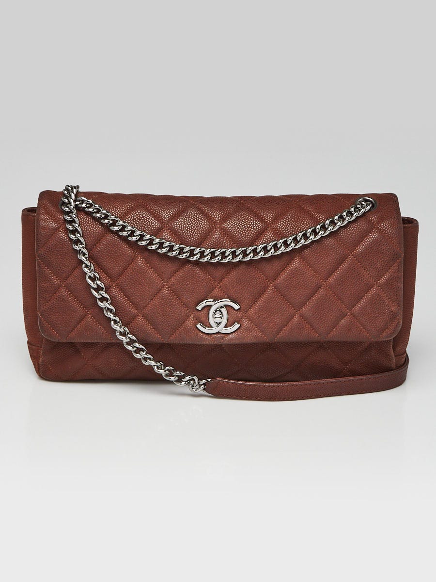 Brown Matte Quilted Caviar Leather Lady Pearly Flap Bag