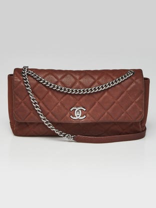 Brown Matte Quilted Caviar Leather Lady Pearly Flap Bag