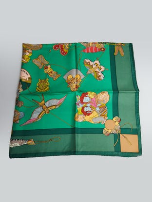 Green Silk 'Soies Volantes' Loic Dubigeon 90 cm Square Scarf