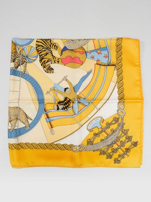 Yellow/Multicolor Silk Circus Print Scarf 90cm Square Scarf