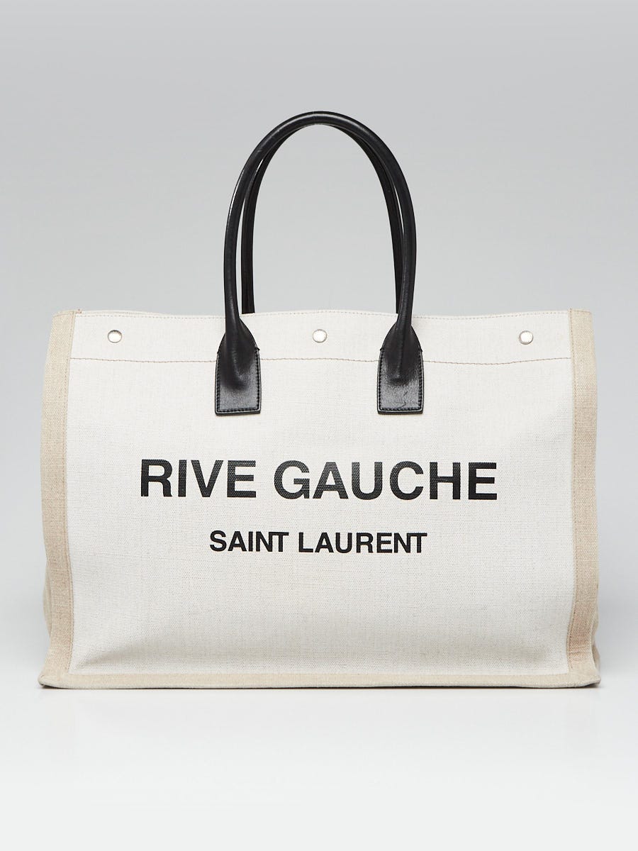 Yves Saint Laurent Natural Linen and Leather Rive Gauche Tote Bag