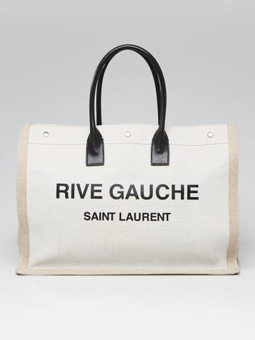 Yves Saint Laurent Natural Linen And Leather Rive Gauche Tote Bag
