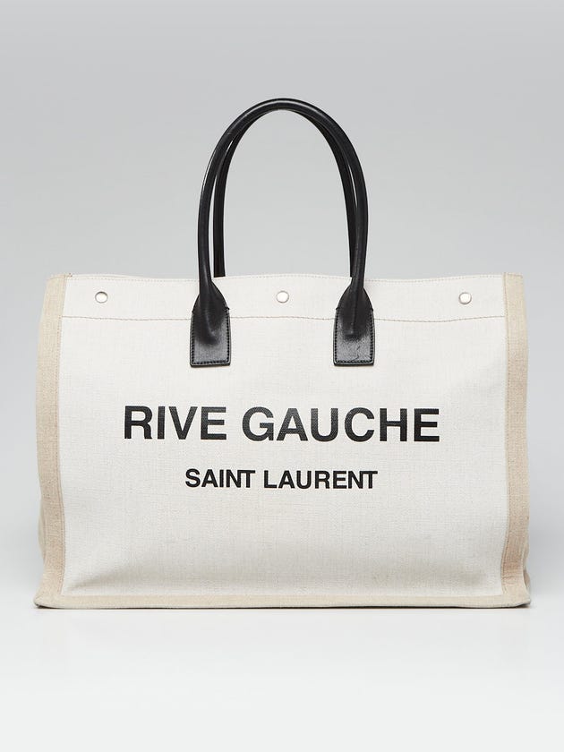 Yves Saint Laurent Natural Linen And Leather Rive Gauche Tote Bag