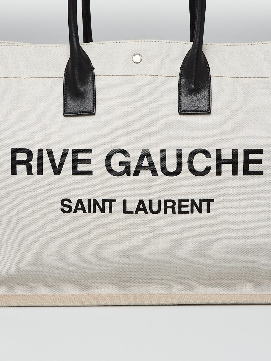 SAINT LAURENT rive gauche tote bag in linen and leather