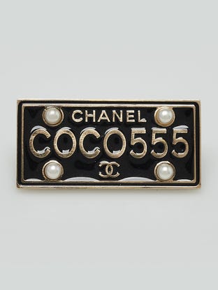 Chanel Black/White Ruthenium and Enamel CC Brooch - Yoogi's Closet