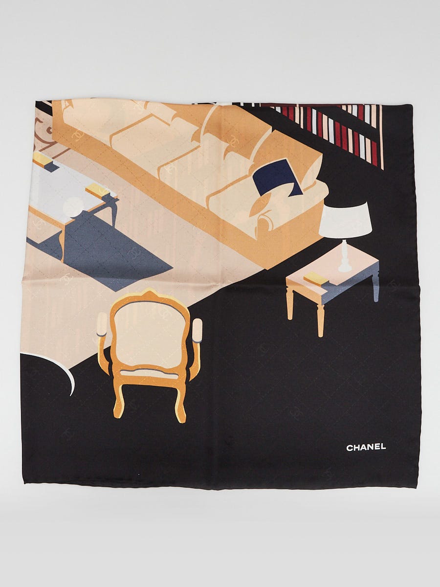 Black Multicolor Printed Silk Scarf