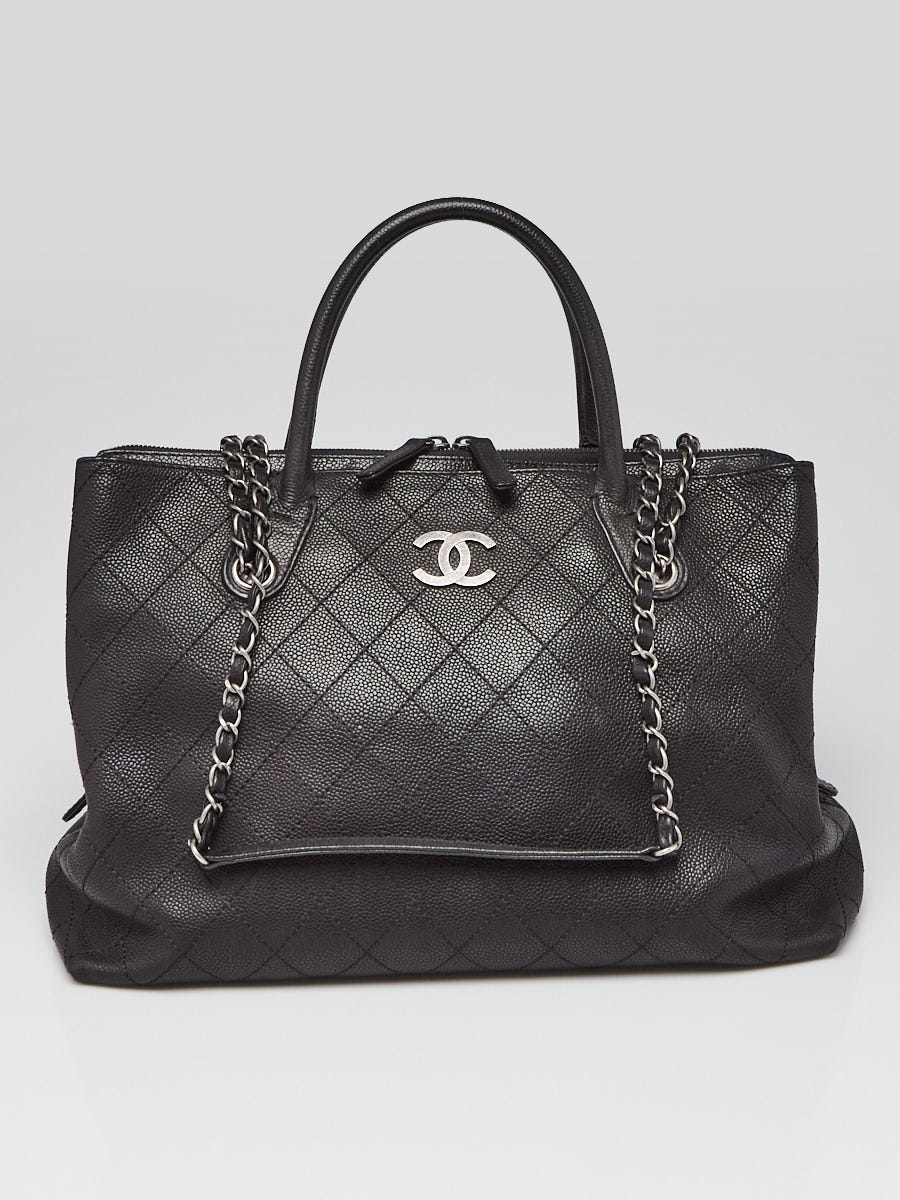 Chanel Black Quilted Caviar Leather CC Tote Bag - Yoogi's Closet