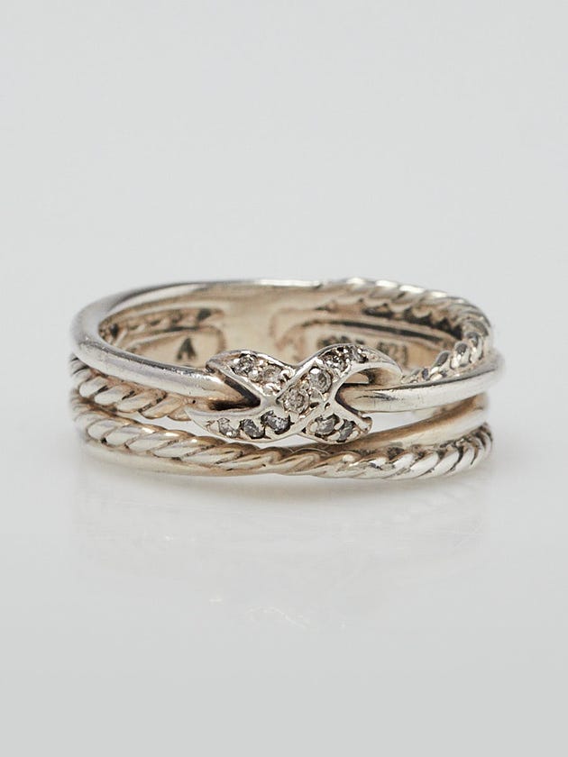 David Yurman Sterling Silver and Diamond X Crossover Ring Size 5