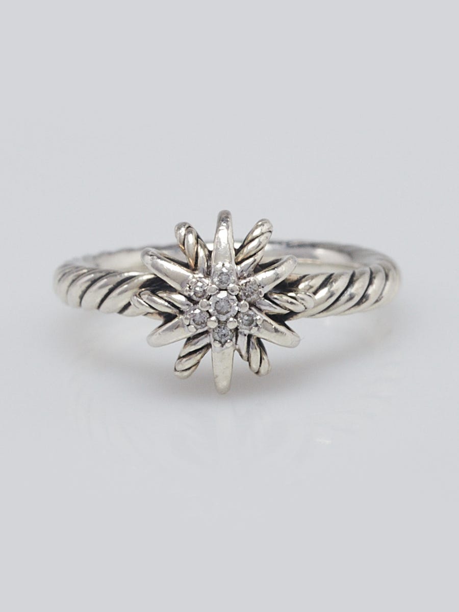David Yurman Sterling Silver and Diamond Petite Starburst Ring Size 5 RvceShops s Closet