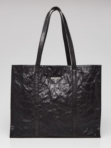 Prada Black Crinkle Nappa Leather Large Tote Bag - 1BG460