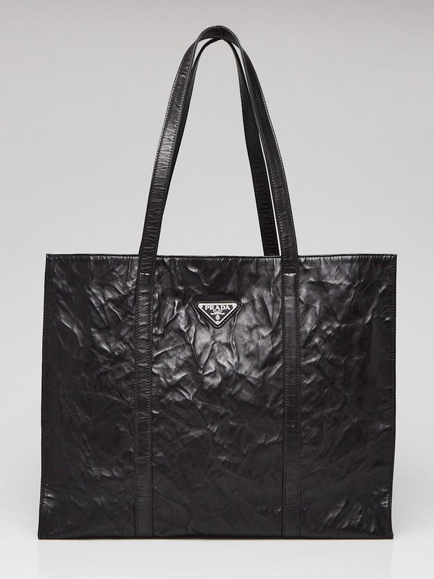 Prada Black Crinkle Nappa Leather Large Tote Bag - 1BG460