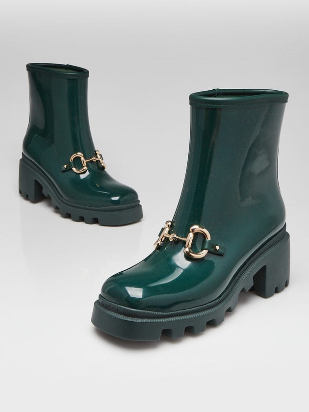 Gucci Green Rubber Short Horsebit Lug Sole Low Boots Size 6.5/37