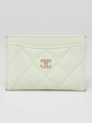 Light Green Quilted Caviar Leather CC O-Card Holder