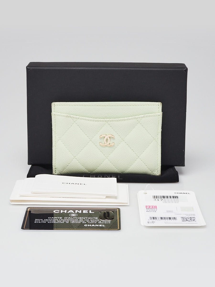 CHANEL Caviar Quilted Card Holder Wallet Green 614166
