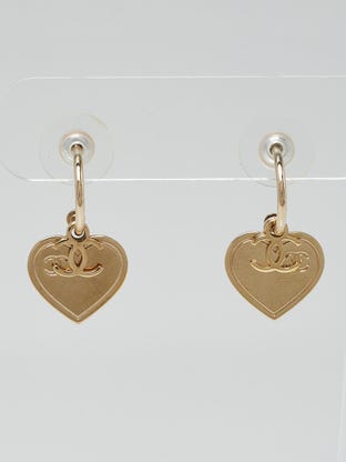 Gold Metal CC Heart Earrings