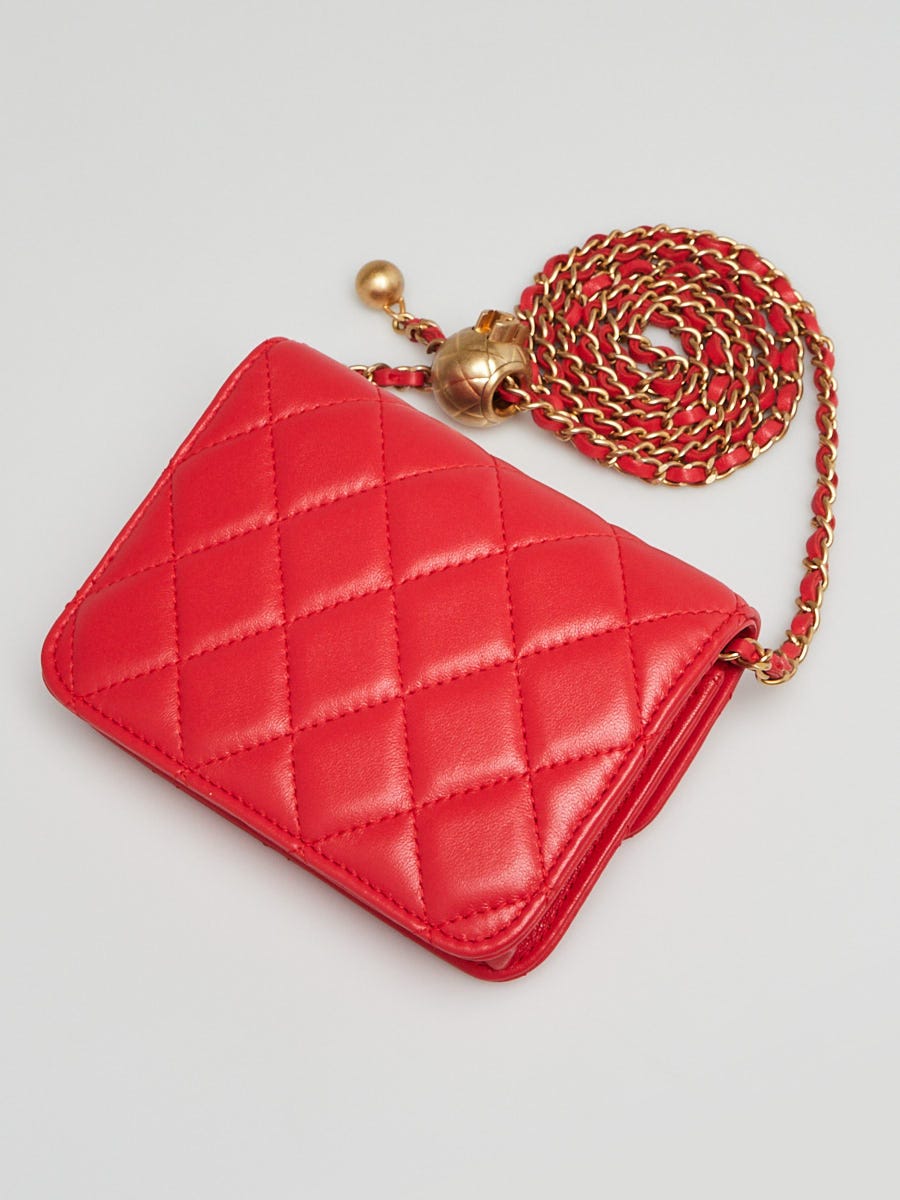 Chanel Red Quilted Lambskin Leather Pearl Crush Mini Clutch Chain Bag -  Yoogi's Closet