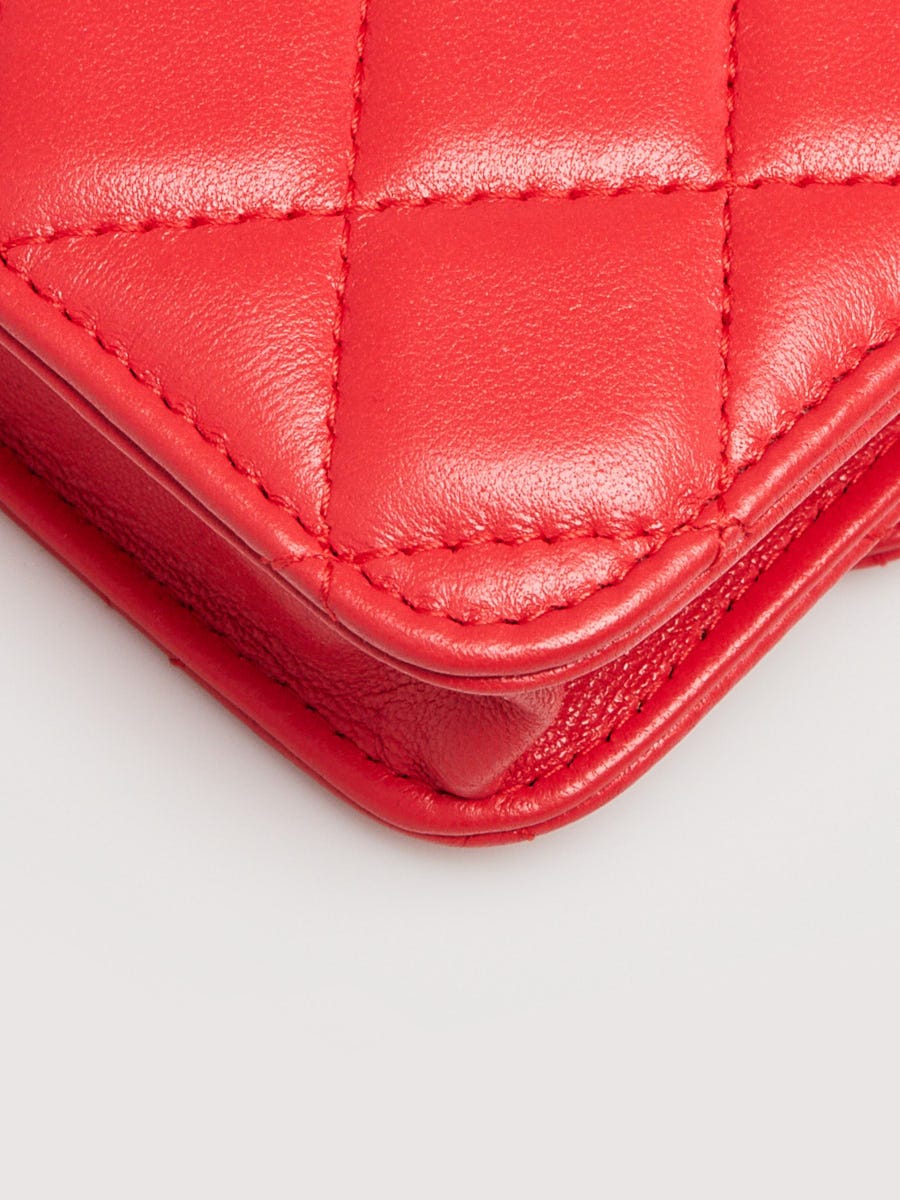 Chanel Red Quilted Lambskin Leather Pearl Crush Mini Clutch Chain Bag