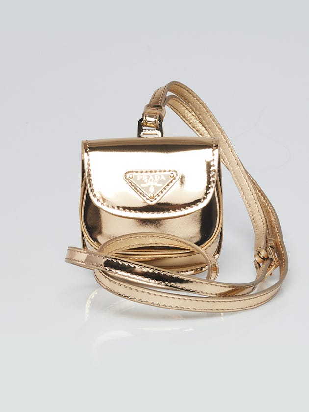 Prada Gold Leather Headphone Pouch Lanyard