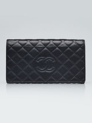 Black Quilted Caviar Leather CC Bifold Wallet