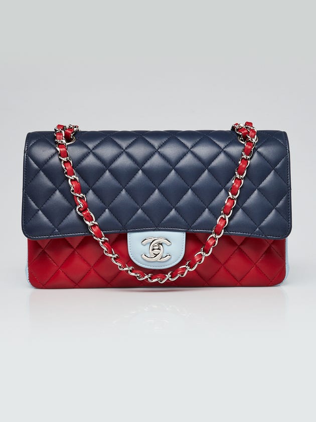 Chanel Tri-Color Quilted Lambskin Leather Classic Medium Double Flap ...