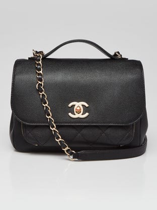 Black Quilted Caviar Leather Small Business Affinity Bag