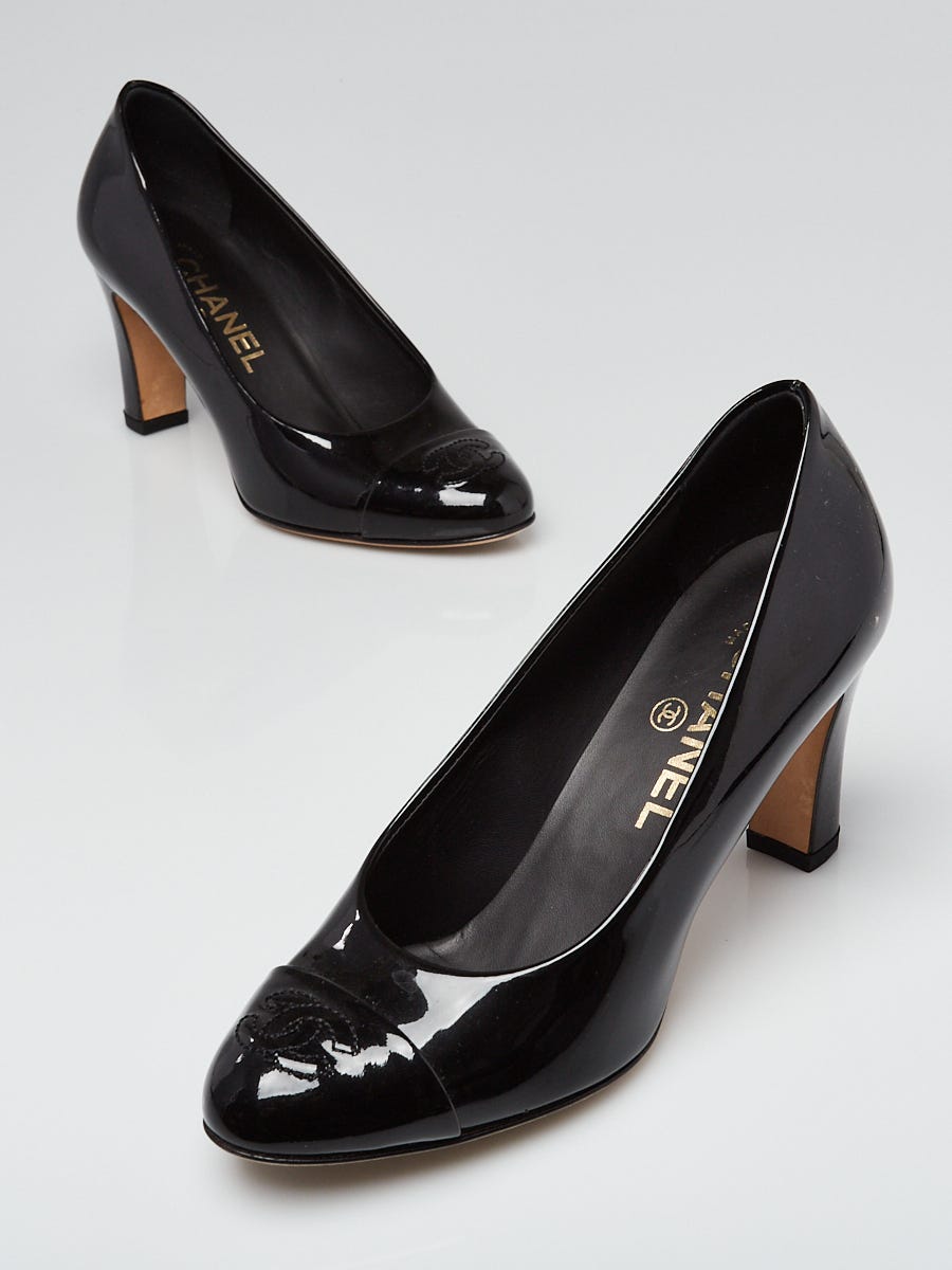 Black Patent Leather Cap Toe CC Pumps Size 4.5/35