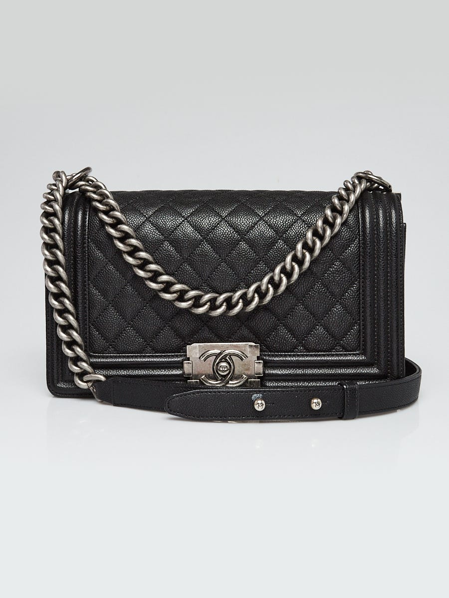 Black Quilted Caviar Leather New Medium Boy Bag
