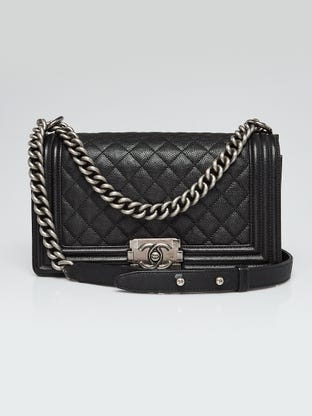 Black Quilted Caviar Leather New Medium Boy Bag