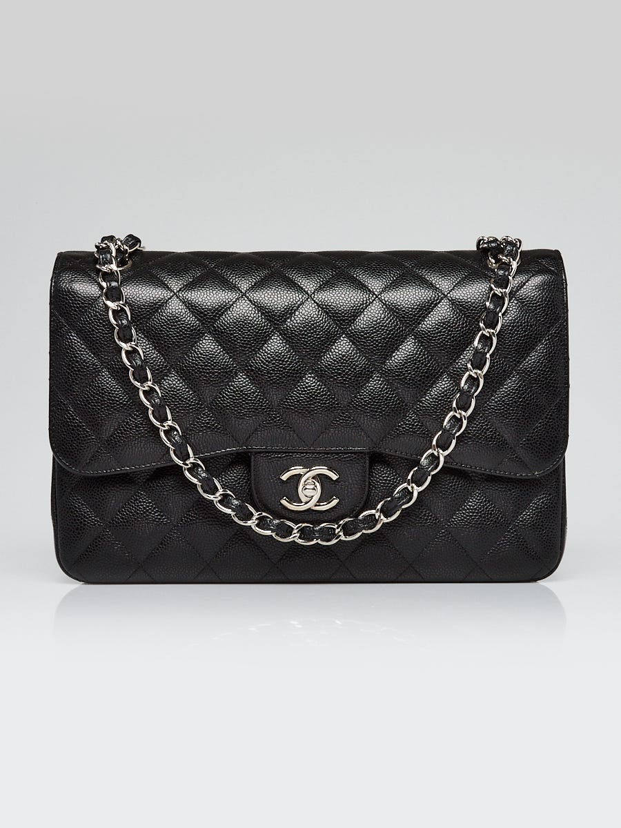 Black Quilted Caviar Leather Classic Jumbo Double Flap Bag
