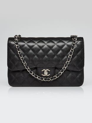 Black Quilted Caviar Leather Classic Jumbo Double Flap Bag