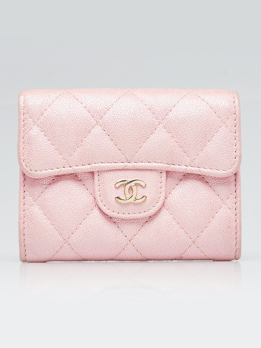 Chanel Metallic Pink Quilted Leather Flap Card Holder Chanel Metallic Pink Quilted Leather Flap Card Holder