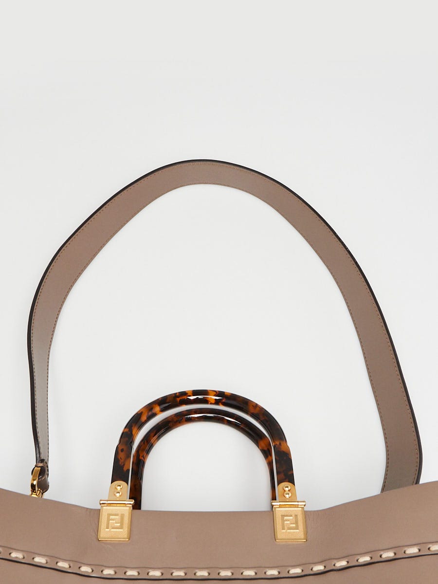 Fendi Dark Beige Leather/Snakeskin Medium Sunshine Tote Bag