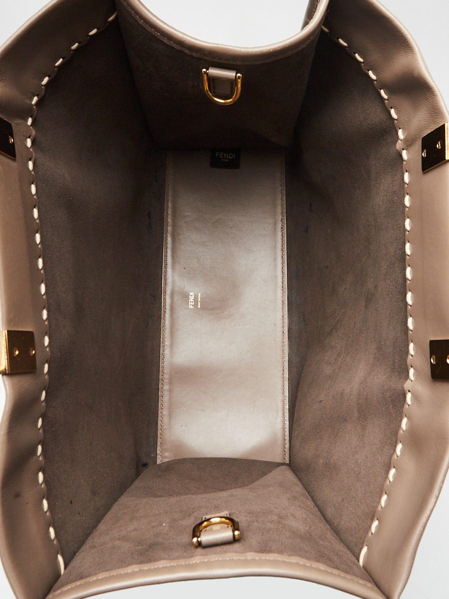Fendi Dark Beige Leather/Snakeskin Medium Sunshine Tote Bag