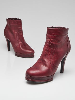 Burgundy Leather Quilted Platform Booties Size 10.5/41