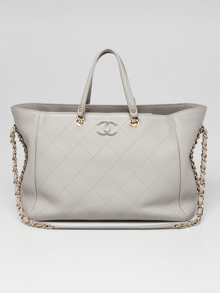 Chanel Grey Quilted Bullskin Leather Medium Shopping Tote Bag