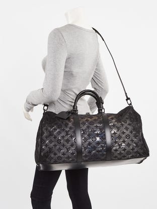 Louis Vuitton NEW Black Monogram Mesh Large Carryall Weekender