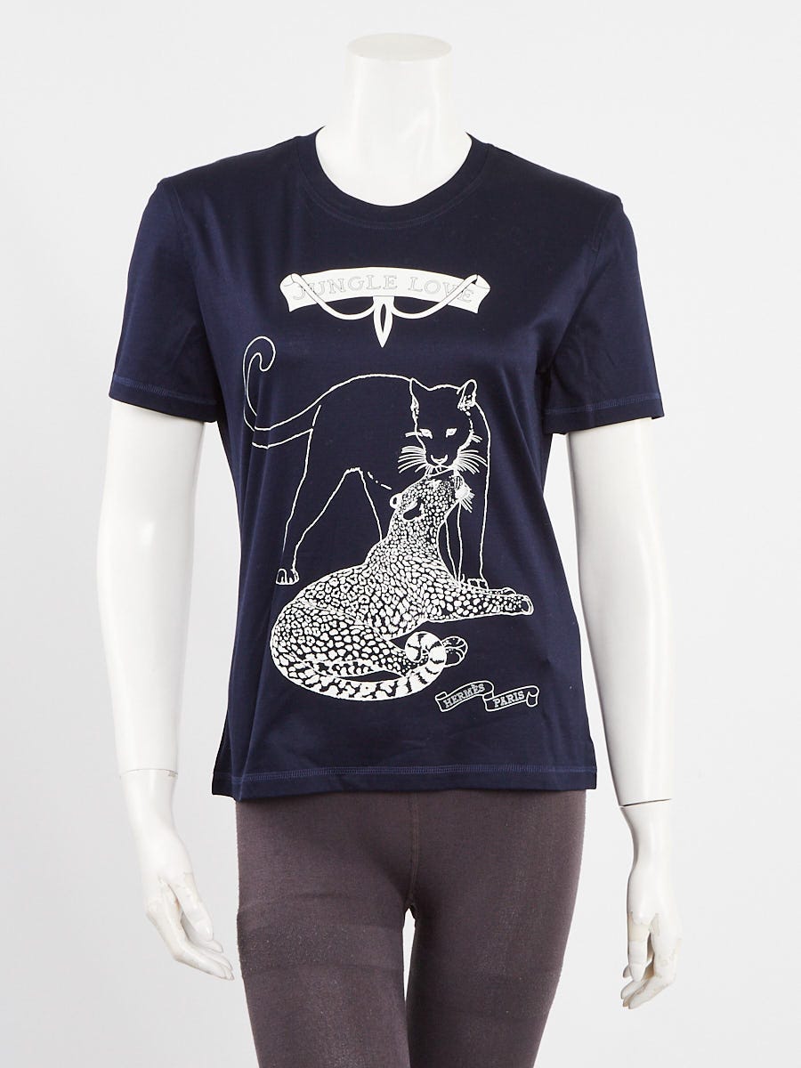 Hermes Bleu Paisley Cotton 'Jungle Love' Print T-Shirt Size